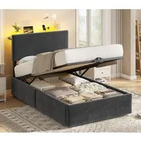 KIMENICH Polsterbett mit hydraulischem Stauraum, RGB-LED & USB-C Ladestation (Ohne Matratze), Einzelbett Funktionsbett mit höhenverstellbarem Kopfteil, 90x190cm