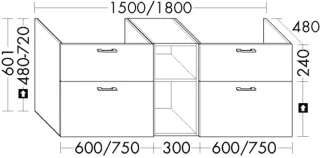 Burgbad Waschtischunterschrank System 30 Preisgruppe 2 Echo 601x1800x480 Eiche Dekor Caramel SGZX180F7228