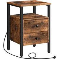 Hoobro Nachttisch Beistelltisch mit Ladestation (Sofatisch mit 2 Schubladen, Couchtisch mit USB-Anschlüssen), für Wohnzimmer, Schlafzimmer, 40 x 40 x 61 cm