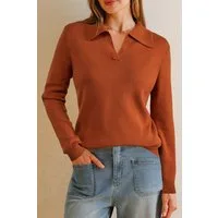 Arach&Cloz Poloshirt Damen Poloshirts Langarmshir Strickpullover Longpullover V-Shirt aus Wollmischung Herbstpullover Business CasualOutfits