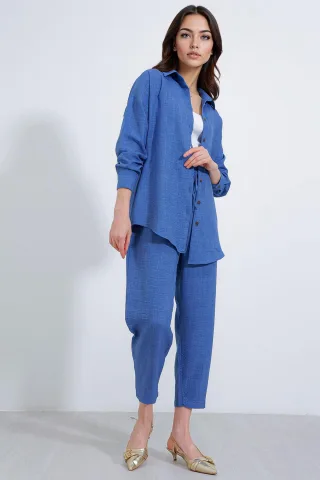 Leinenmix Langarmhemd und Hose Set