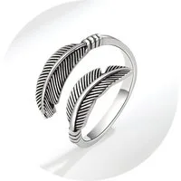 The Beauty House Fingerring Vintage Ring Damen Silberfarbe Verstellbar Feder Design Schmuck
