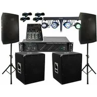 DSX Das Komplett Set DJ 25 cm Boxen Stativ Subwoofer 3000 W LED Licht Lautsprecher (1100 W)