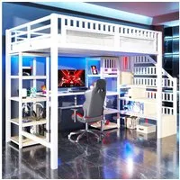 Odikalo Hochbett Multifunktionales Hochbett mit Schreibtisch & Stufenschrank (LED-Lichtleiste, USB-Anschluss inklusive,ohne Matratze, 90x200 140x200CM, schwarz/weiß) Metallgestell mit Holzoptik,Inklusive Lattenrost & Sicherheitsgeländer