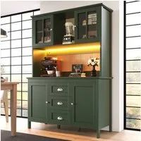 TavilaEcon Küchenbuffet Küchenschränke mit Glastüren und LED-Beleuchtung (1-St) 120 x 40 x 179 cm, grün