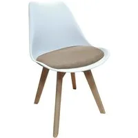 HTI-Living Esszimmerstuhl Stuhl Atlanta Weiß, Webstoff Beige (Set, 1 St), Esszimmerstuhl Kunststoffschale Webstoffbezug Holzfüße