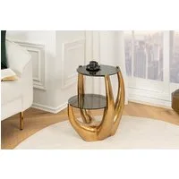 riess-ambiente Beistelltisch LEVELS 50cm gold antik / schwarz · Wohnzimmertisch mit 2 Tischplatten (Einzelartikel, 1-St), Schlafzimmer · Metall-Gestell · rund · handmade · Glasplatte