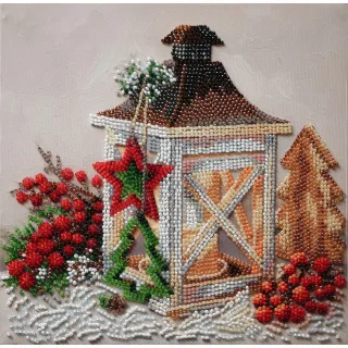 Perlen-Stickbild "Laterne natur", 20 x 20 cm