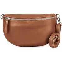 Frentree Umhängetasche Damen aus Echtleder, Made in Italy, Crossbody Schulter/Bauchtasche, mit silbernem Reißverschluss, verstellbarer Schulterriemen, Größe Maxi