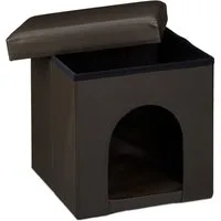 relaxdays Indoorhütte Hundebox Sitzhocker, braun