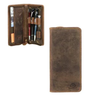 Stiftetui 3 Stiftschlaufen Leder antikbraun 9x17,5x2,5cm | Greenburry Vintage Federmäppchen kompakt für Stifte, Stifterolle, Schreibzubehör ID 1648
