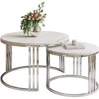 Lookway Couchtisch LORI 2in1 LEVANTO runder Couchtisch mit silber chrom gestell (2er Set), Durchmesser: ⌀70 cm und ⌀50 cm