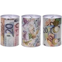 HAC24 Spardose Metall Geldspardose Dose Sparbüchse Gelddose, (3-tlg), im Euro-Design 15 x Ø 9,5cm