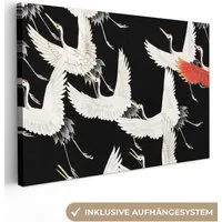OneMillionCanvasses® Leinwandbild Kranich - Rot - Weiß - Japandi, Fotodruck (1 St), Leinwand Bilder Klein, Wand Dekoration Aesthetic 30x20 cm