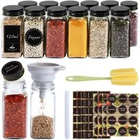 FIVMEN Gewürzstreuer Gewürzgläser Eckig Set mit Deckel Gewürz Organizer Gewürzbehälter, (12-tlg), mit Trichter, Leeren Aufklebern, Reinigungsbürste, Sieben, 120ml