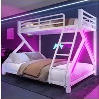Flieks Etagenbett, Kinderbett Metallbett 90/140x200cm mit LED-Lichtleiste Schrägleiter