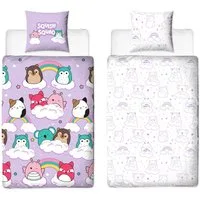 Familando Kinderbettwäsche Squishmallows Set 135x200 80x80 cm aus 100% Baumwolle mit Wendeseite, Linon, 2 teilig, mit Cam, Fifi, Winston, Hans und Lola