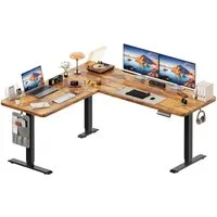 HOMALL Schreibtisch 160 x 140cm Eckschreibtisch Höhenverstellbarer Schreibtisch L Form (20mm dicke Tischplatte Extreme Tragfähigkeit von 100 kg 3-fach Höhenspeicherfunktion)
