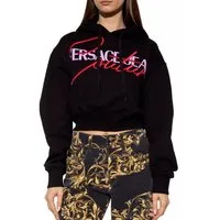 Versace Jeans Couture Hoodie Kapuzen-Sweatshirt Logo Hoodie Pullover Hooded Sweater Cropped Hoodie mit Kordelzug