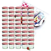 MamboCat Einmachglas 50er Set Sturzglas 125 ml Marmeladenglas To 66 rot karierter Deckel, Glas