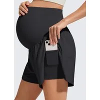 G4Free Umstandsshorts Damen Schwangerschafts-Sportshorts, High Waist Yoga Shorts Chillwhisp Umstandsshorts für Damen, Schwangerschaftsrock mit Tasche