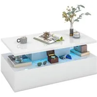 COSTWAY Couchtisch, mit LED 20 Farben, Sofatisch mit Stauraum hochglanz, 110x60x40cm
