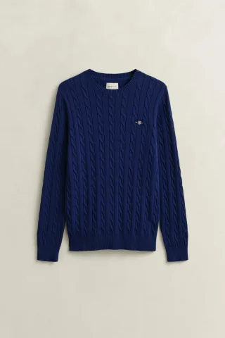 GANT - Zopfstrick Rundhalspullover aus Baumwolle rich navy - Gr. - L