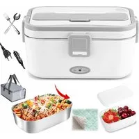 MOPUEA Elektrische Lunchbox 3 in 1 Elektrische Lunchbox, Lunchbox Brotdose aus Edelstahl, (1,8 L Großes Fassungsvermögen, Mit 12V/24V Autoadapter und 230V Netzadapter), Großes Fassungsvermögen mit Tragetasche und Reinigungstuch