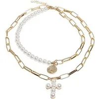 URBAN CLASSICS Edelstahlkette Urban Classics Unisex Pearl Cross Layering Necklace