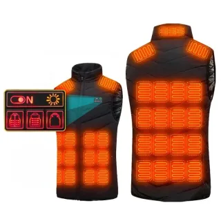 TENGOO 35 Zones Black Electric Heated Vest for Men Women 5-control DC Charging Unisex Washable Outdoors Winter Warm Heat