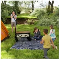 Outsunny Outdoorteppich robust, wetterfest, mit Boho-Style, Rechteckig, Höhe: 1 mm, für Wohnzimmer Balkon Garten Terrasse Bad Flur, 182 x 274 cm Blau+Weiß