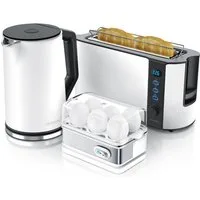 Arendo Frühstücks-Set (3-tlg), Wasserkocher 1,5l / 2-Scheiben Toaster / Eierkocher, Edelstahl, Weiß
