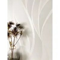 Newroom Vliestapete Faria Creme Tapete Streifentapete Wellen,Linien,Struktur, Weiß Tapete Streifen Wellen - Wellenmuster Metallic Creme Hellbeige Modern 3D Optik Linien Struktur für Wohnzimmer Schlafzimmer Küche, Wellenmuster