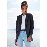 LASCANA Longblazer mit Knopfverschluss und Pattentaschen, Nadelstreifenmuster langer Damenblazer, eleganter Nadelstreifenblazer, Businessmode