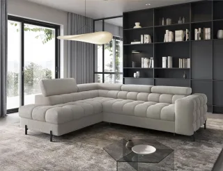 Ecksofa mit Schlaffunktion Sofa AMARA Stoff Coral Beige Ottomane Links