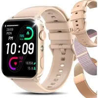 IOWODO Smartwatch Damen Herren 1,91" HD Touch, mit LED Lampe& Bluetooth Anruf Smartwatch, 3xRiemen (Metallarmband+Silikonarmband+Geflochtenesband) und Ladekabel, 5 Tage Akku,350 mAh,SpO₂/HR/Schlaf,App-Fitnesskurse,Schrittzähler,IP68