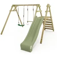 Wickey Doppelschaukel Smart Dash – Gartenschaukel mit Rutsche, Ringen & Trapez für Kinder, (Holzschaukel - Wickey Zubehör flexibel nachrüstbar, Kinderschaukel - Fördert Gleichgewicht, Kraft & Koordination), Wetterfestes Massivholz – pflegeleicht mit 
