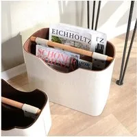 wohnfreuden Aufbewahrungsbox Zeitungsständer aus Stoff und Teakholz 40 cm beige