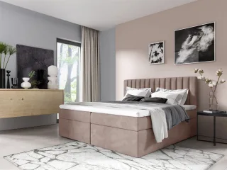 Boxspringbett Schlafzimmerbett LINNEA 180x200cm Stoff Rose inkl. Bettkasten