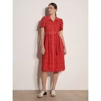 Apricot Midikleid Baumwollkleid (Stoffgürtel) mit Blumenstickerei