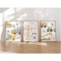 MeinBaby123® Poster Bagger, Bilder Kinderzimmer Deko, Baufahrzeuge, Kran, Baustelle, Babyzimmer, Wandbilder