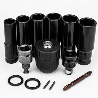 14PCS Electric Impact Wrench Hex Socket Adapter Kit Drill Chuck Drive Adapter Set Metal Silver Black High Hardness Versa