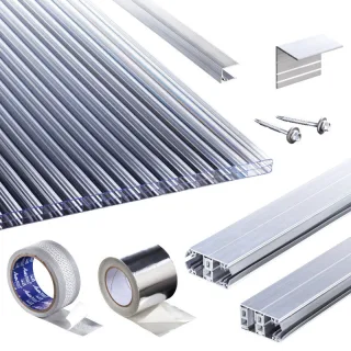 Polycarbonat Stegplatten | Terrassendach-Set | Polyclear Stegplatte | Thermoverlegeprofil | 16 mm | glasklar