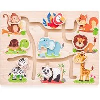 Woodyland Lernspielzeug Motorikbrett 90313 Holz - Puzzle / Labyrinthpuzzle zum Thema Tiere, Lernspiel zum Thema Tiere