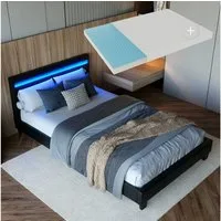 Juskys Polsterbett Paris, 120x200 cm, LED-Licht, weiches Kopfteil, inkl. Kaltschaummatratze