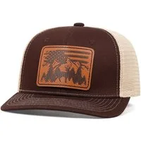 Sporty Trucker Cap U.S.A. Wood USA Fahne Berge Retro Amerika Trucker Mesh Baseballcap USA Wood Fahne Kunstleder Patch