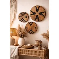MF Wanddekoobjekt Wanddeko Holz Dalane Mangoholz Rund Boho Ethno 3er Set (3 St)