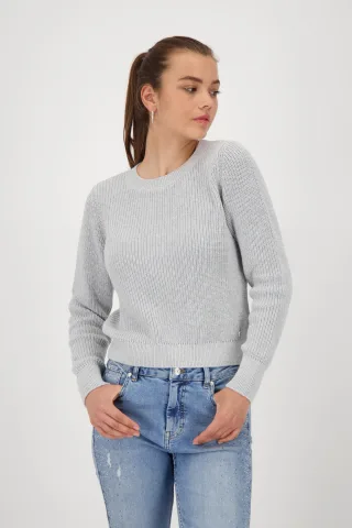 monari - Basic-Strickpullover mit Lurex ash grey melange - Gr. - 36