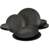 CreaTable Teller-Set Schiefer Black (12-tlg), 4 Personen, Steinzeug, Teller Set, robuste, kratzfeste, seidenmatte Glasur