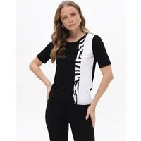 Passioni T-Shirt mit Farbblock und Zebradetails T-Shirt mit Mustermix in Schwarz- Weiß